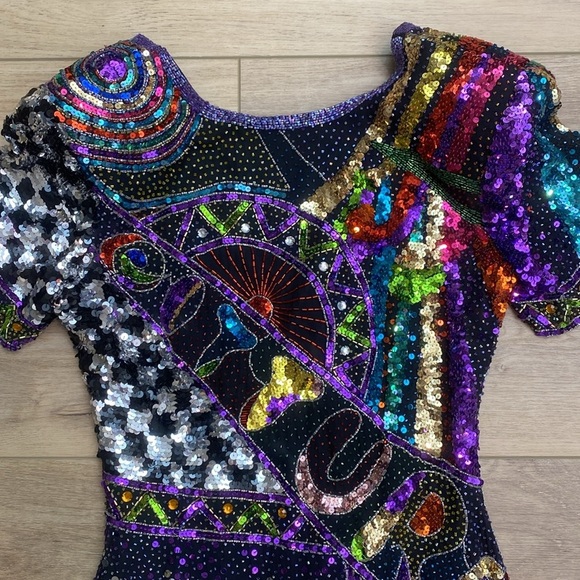 Vintage‎ Beaded Cocktail Mini Dress - Picture 2 of 16